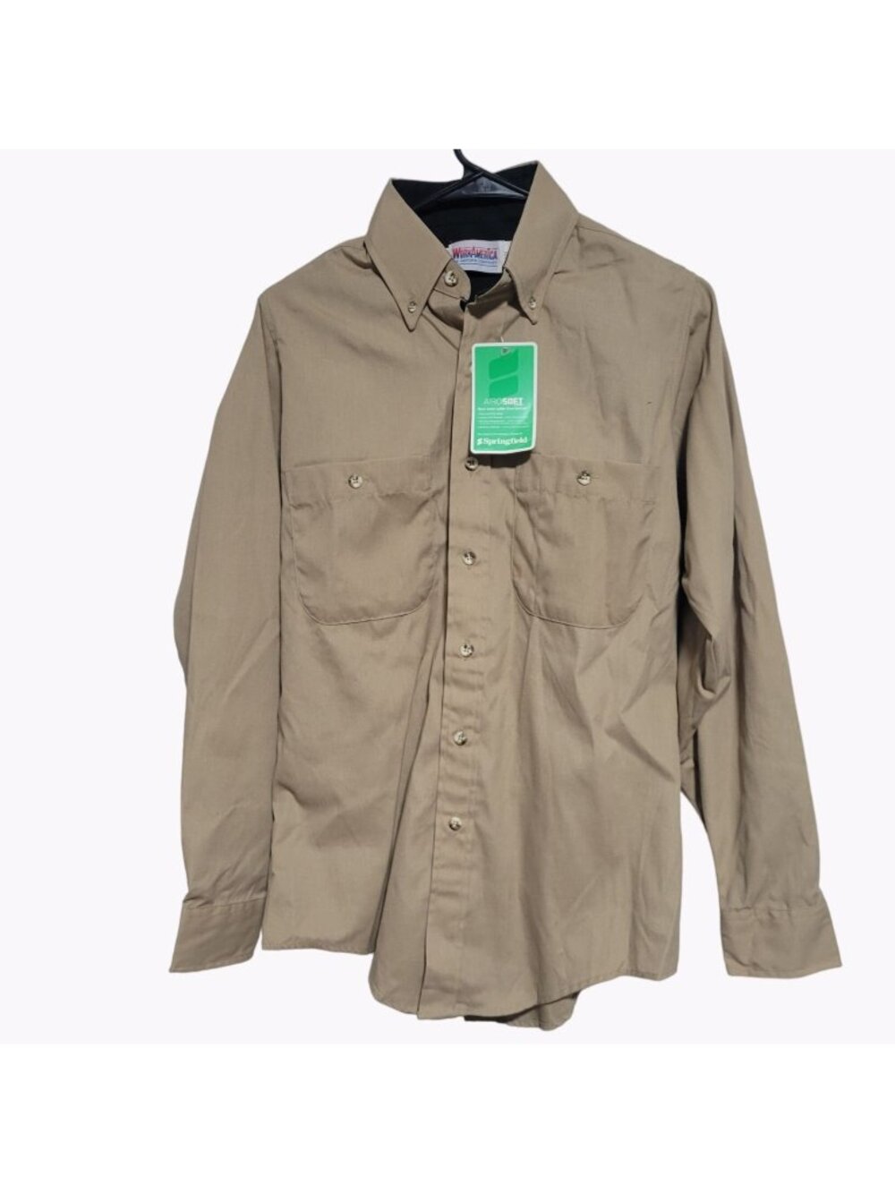 Work America Uniform Shirt Mens Size Small Beige Button Up Long Sleeve New